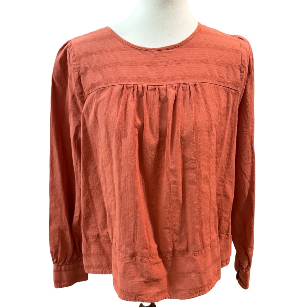 LOFT Boho Rust Textured Cotton Puff Sleeve Blouse Size Large